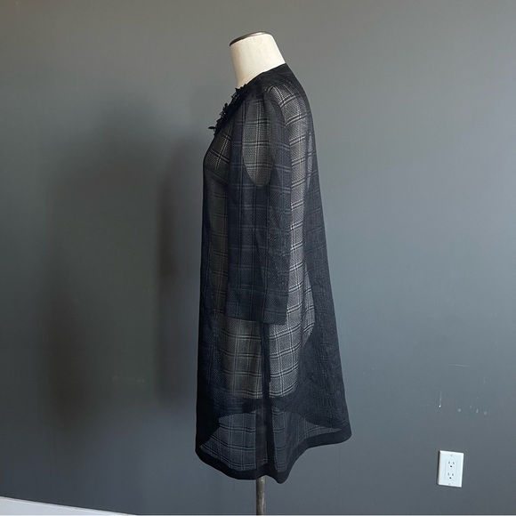 Luciano Choi Sheer Plaid Duster Coat w Floral Appliqué Black Size 88 Small - Picture 4 of 6